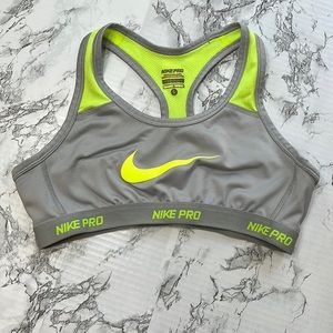 Nike Pro Neon Yellow and Gray Sports Bra
